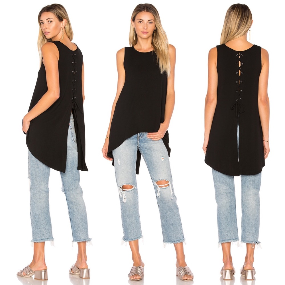 Bobi High Low Lace-Up Back Tank